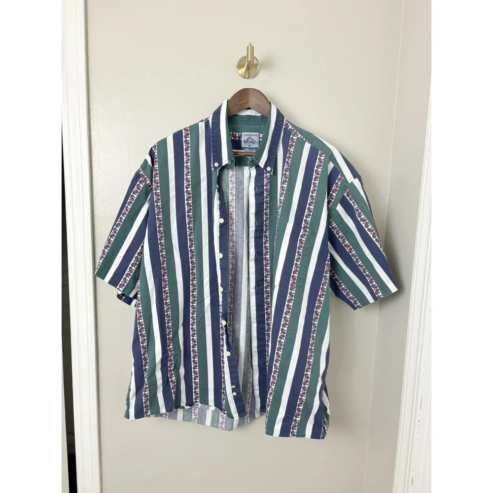 Vintage 90s Vertical Striped Button Down Shirt S/S Coastal Skater TSITP‎ Mens XL - Picture 2 of 8